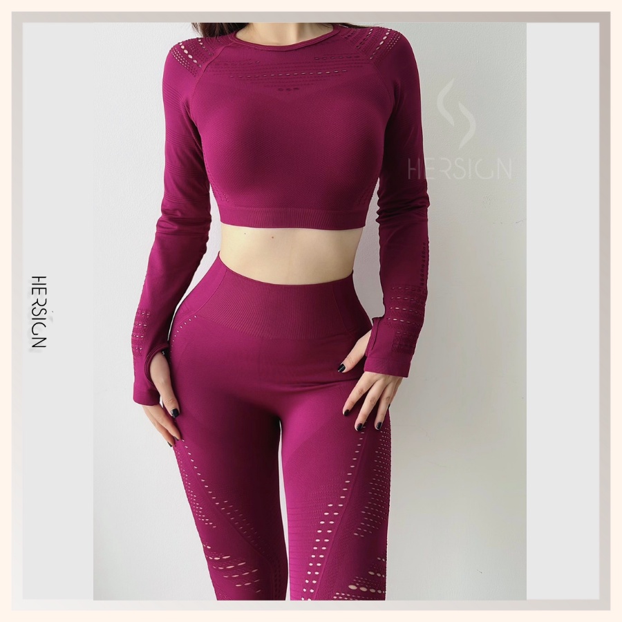 ĐỒ TẬP YOGA NỮ BỘ ĐỒ TẬP GYM NỮ SET TẬP GYM ÁO CROPTOP TAY DÀI ĐỒ TẬP CAO CẤP HERSIGN-SET18
