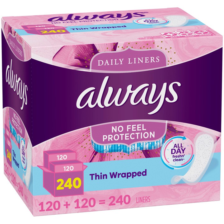 Băng vệ sinh hàng ngày Always Thin Daily Liners Regular Wrapped, 240 miếng.