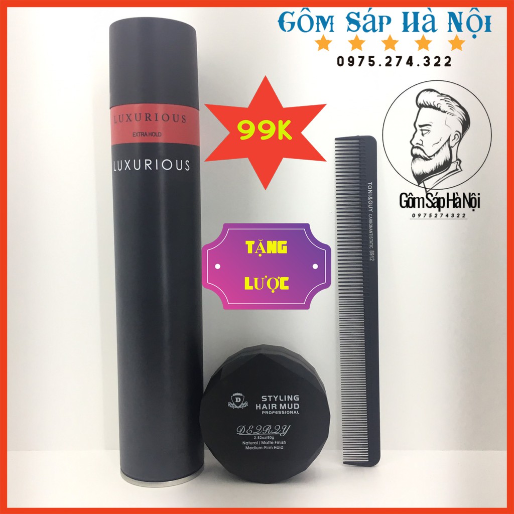 Combo Gôm Xịt Tóc Luxurious 400ml + Sáp Vuốt Tóc D STYLING HAIR MUD + Lược