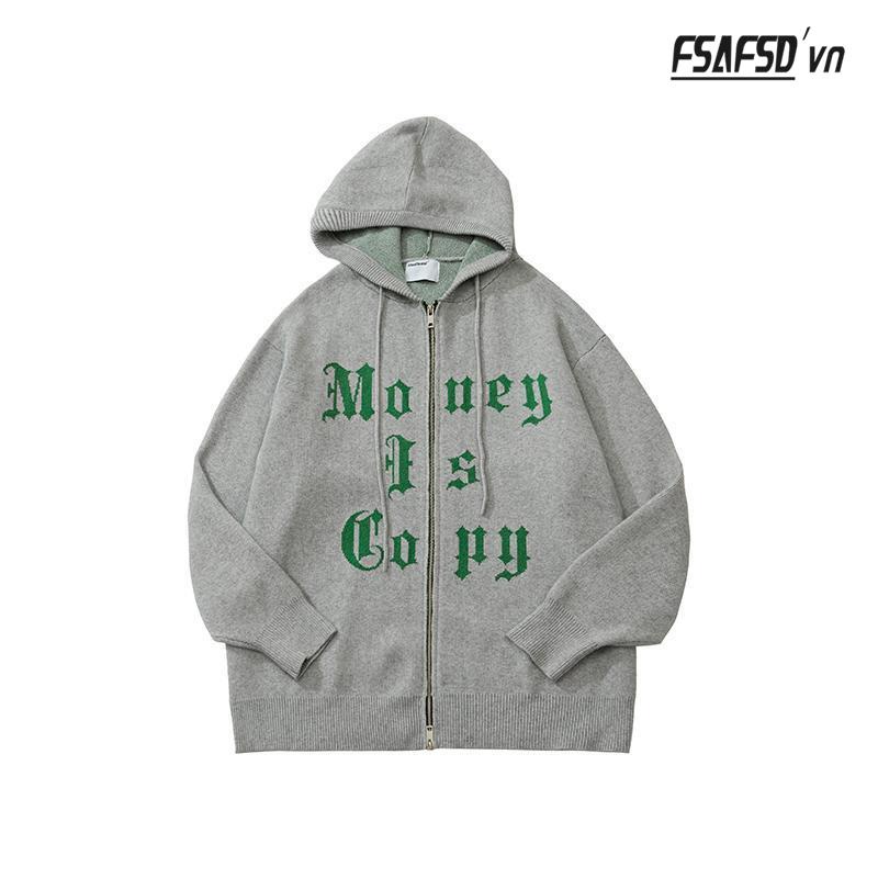 Áo Khoác Cardigan Dệt Kim Dáng Rộng Phối Hai Khóa Kéo Thời Trang Thu Đông Cho Cặp Đôi