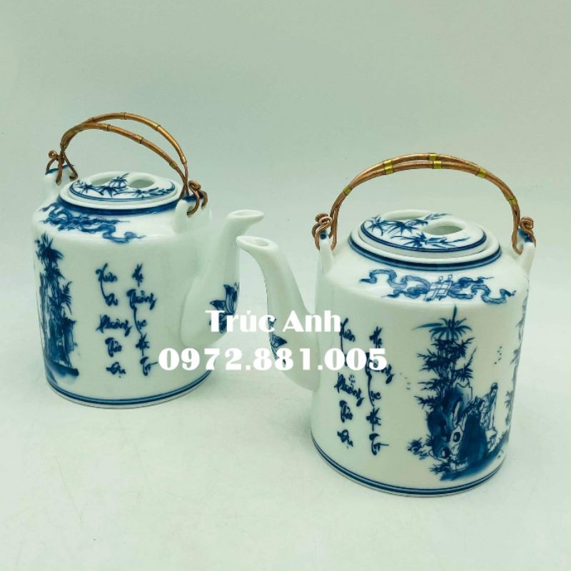 Ấm tích vẽ Trúc Lâm men LAM cao cấp