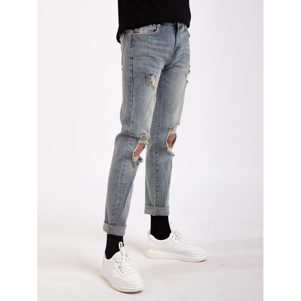 Quần Jean Nam 4MEN QJ1674 trơn slimfit vải denim mềm mại, co giãn, màu xanh trẻ trung, năng động, khóa kéo trơn, túi sâu