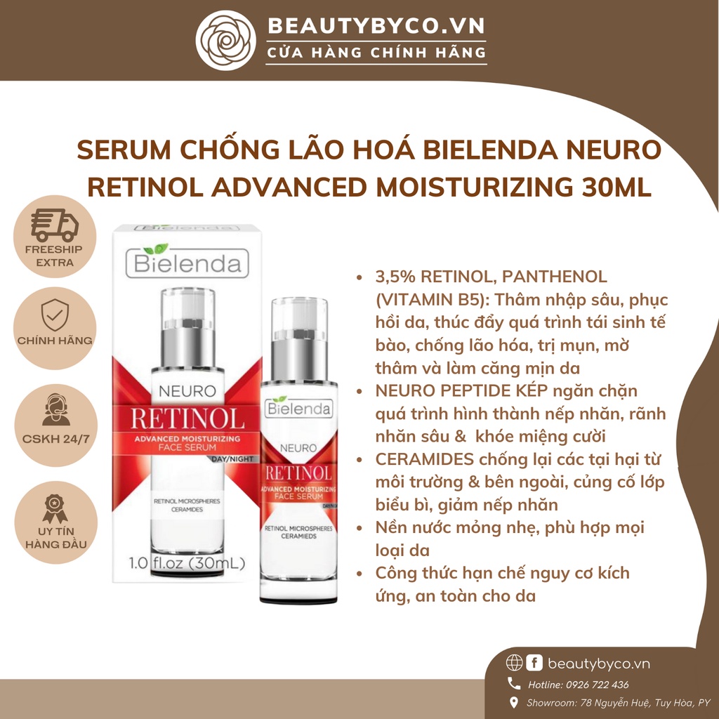 Serum Retinol Bielenda Neuro trẻ hoá, làm da căng bóng, mờ thâm sẹo