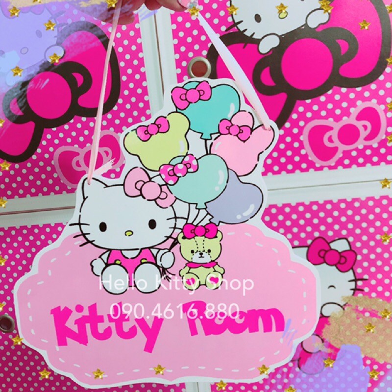 Bảng treo welcome kitty gấu và bong bóng