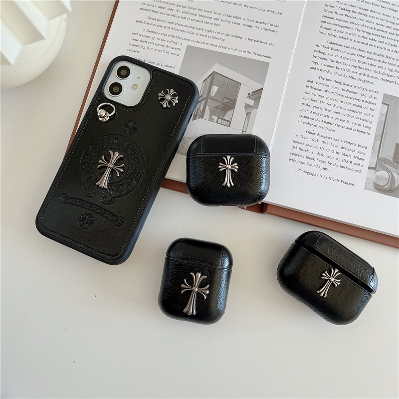 Vỏ Bảo Vệ Hộp Sạc Tai Nghe bluetooth Không Dây Airpods 1 2 3 pro 2 pro 2 Bằng Da Họa Tiết Thánh Giá Kèm Móc Treo Tiện Dụng