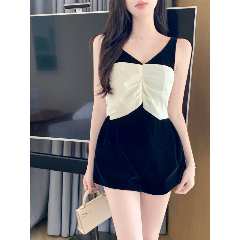 Bộ Áo Liền Quần Hai Dây Ống Rộng Thắt Nơ Phong Cách Trung Hoa Mùa Hè Mới