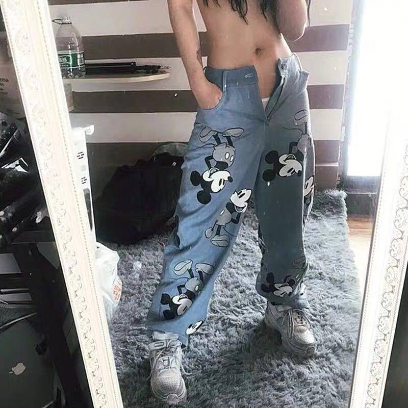 Quần Jeans ulzzang hình chuột mickey ảnh thật& ảnh cận chất cuối hàng sẵn