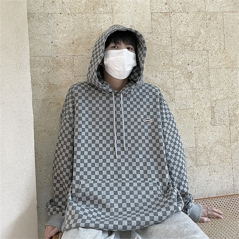 Áo hoodie sọc caro thời trang retro size M-5XL dành cho nam