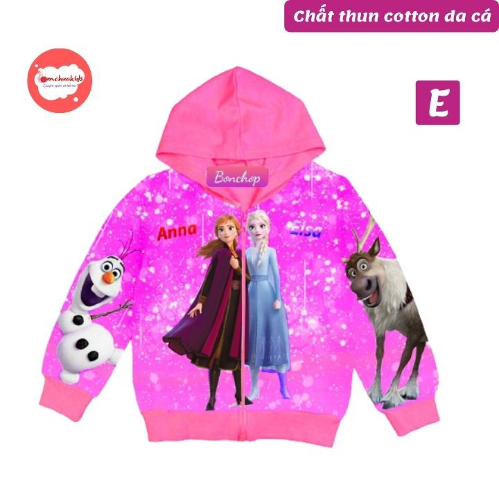 Áo khoác bé gái hình Elsa từ 09-43kg - Áo khoác bé gái -ELSA - Thun cotton da cá in 3D cực chất