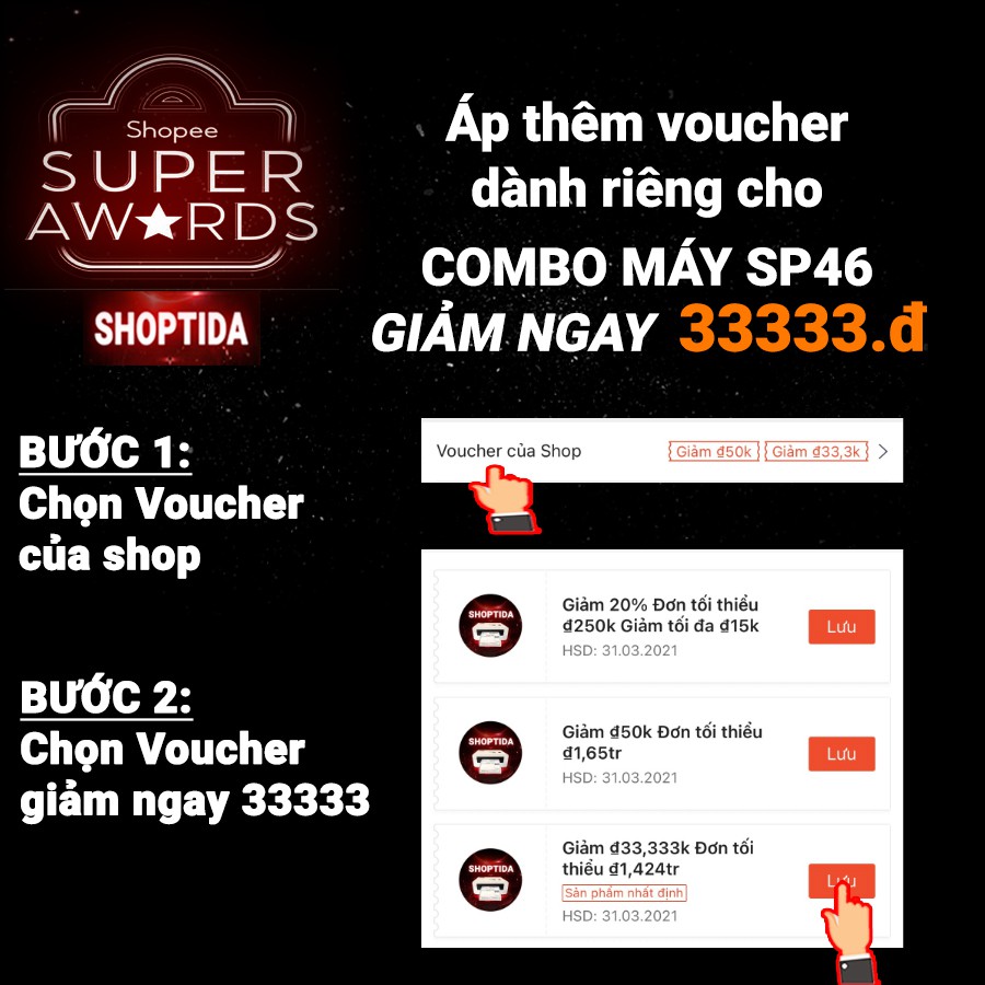 Máy in nhiệt Shoptida SP46 kèm 1000 giấy in nhiệt 10*15cm + khay, combo máy in nhiệt tự dán bảo hành 12 tháng