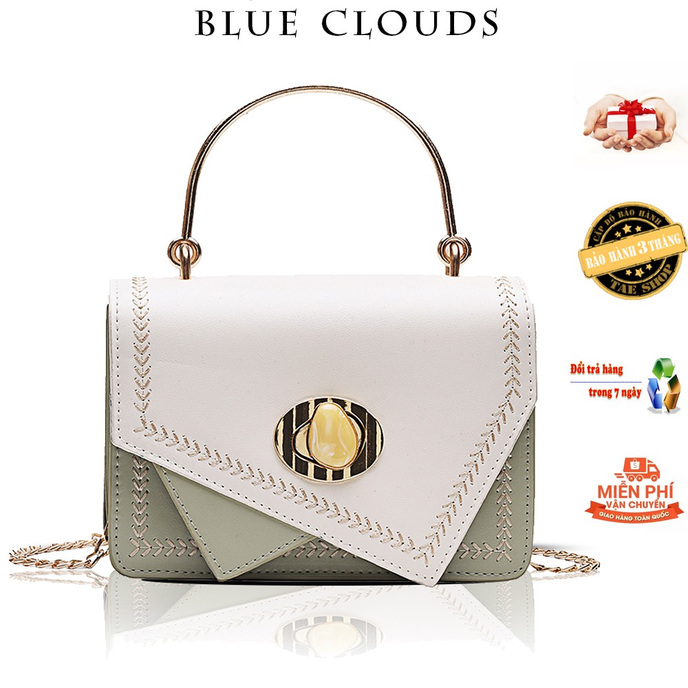 (XẢ KHO 3 NGày) Túi xách nữ túi đeo chéo BLUE CLOUDS quay xách mạ màu vàng đan chỉ lá cực đẹp - TXN45