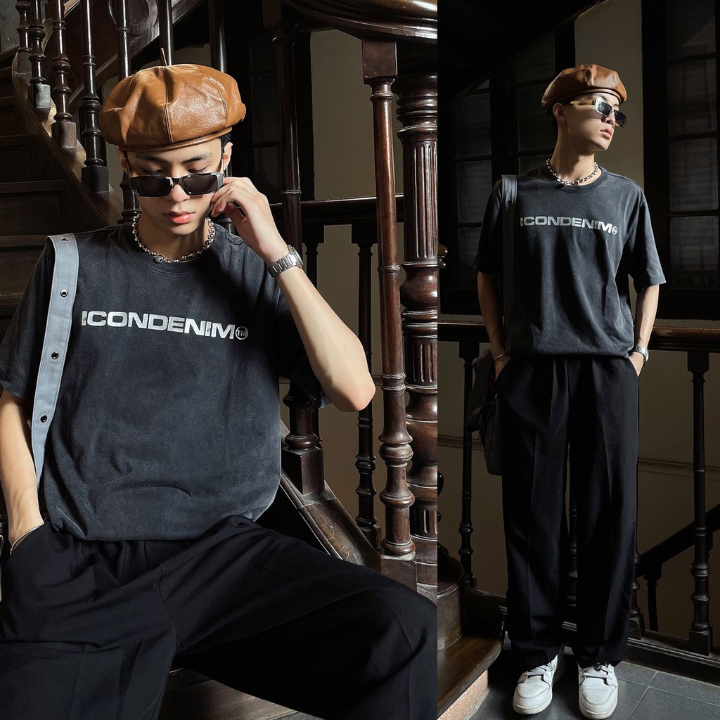 Áo Thun Wash Xám Nam ICON DENIM Tay Ngắn Chất, Hình In Phản Quang | BigBuy360 - bigbuy360.vn