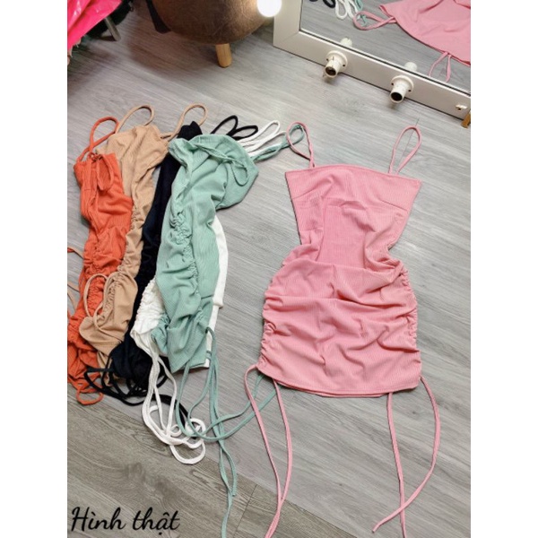 Đầm body  rút dây 2 bên len gân siêu tôn dáng