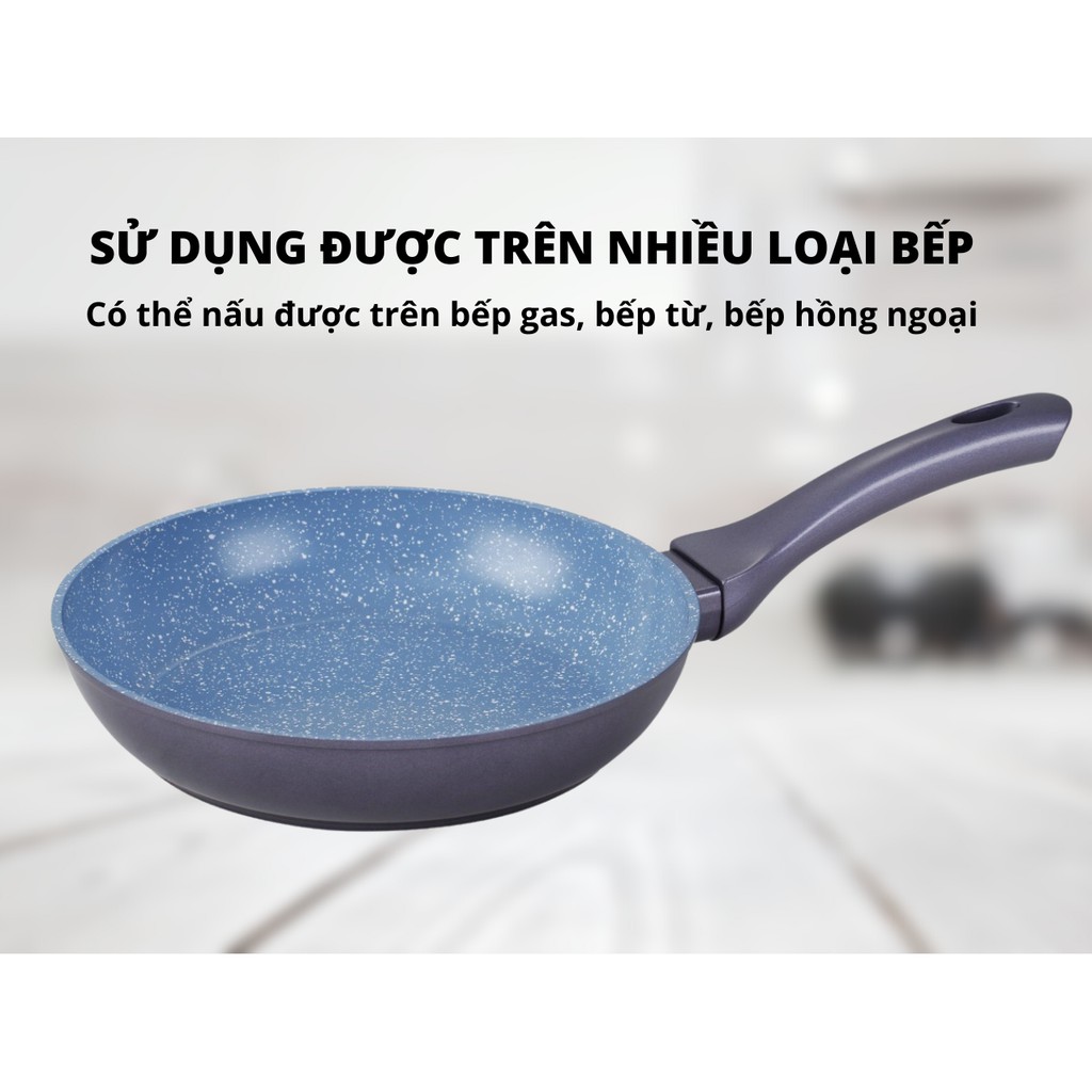 Chảo chống dính vân đá cao cấp dùng được bếp từ IKONIC IK82 chất liệu hợp kim nhôm nguyên chất - BH 24 tháng.