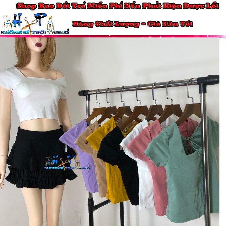 Áo Croptop Thun Borip Cổ Vuông Tay Ngắn Hở Lưng Đan Dây Siêu Thời Trang Mẫu Hót 2020-Hàng có Sẵn  ྇