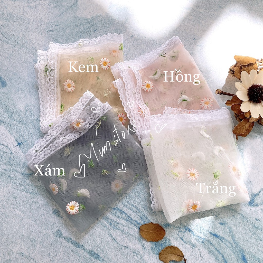 KHĂN BANDANA TURBAN HOA CÚC LÁ THÊU VIỀN REN, ĐA NĂNG CHOÀNG CỔ, CỘT TÓC, ĐEO TAY
