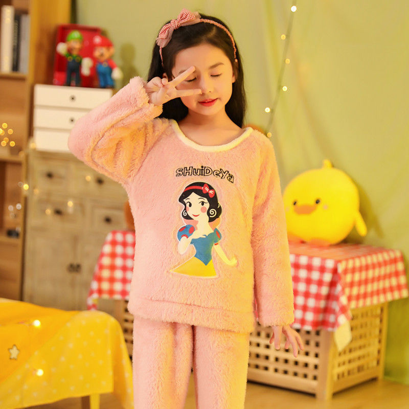 Bộ Quần Áo Ngủ Tay Dài Chất Len Lông Cừu Ấm Áp Thiết Kế Xinh Xắn Đáng Yêu Cho Bé