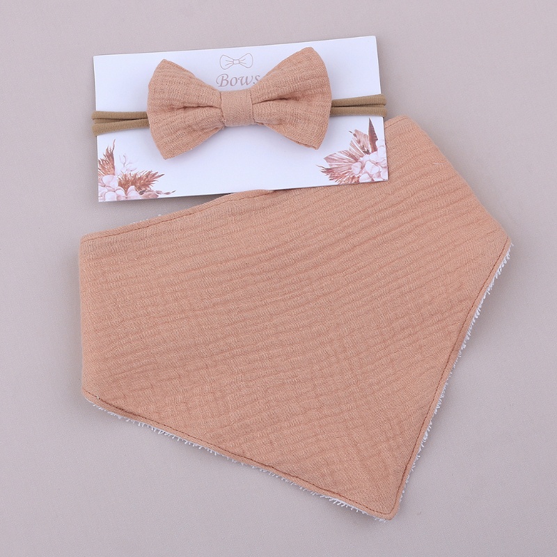 Khăn Quấn Đầu Bằng Vải Cotton Mềm Màu Trơn Đính Nơ Hình Tam Giác Cho Bé Sơ Sinh