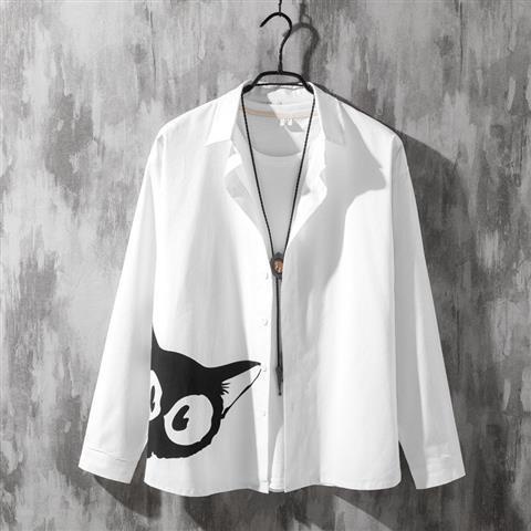 Áo Sơ Mi Nam In Hình Mèo Đơn Giản Plus Size
