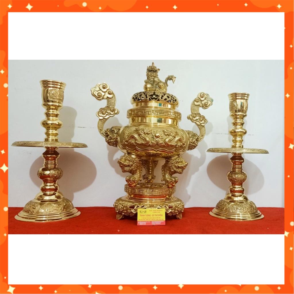 Tam sự đỉnh nến, lư rồng nổi cao cấp 60 cm dành cho ban thờ cỡ trung và đại