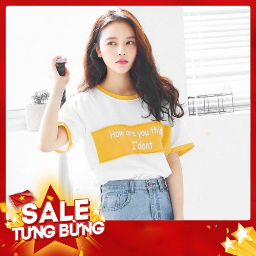 ( SALE GIÁ SỐC) Áo thun nữ  trắng freesize, ao thun nu freesize chữ vàng trước ngực xinh tươi, năng 