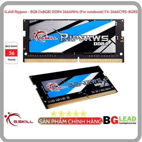 Ram G.skill Ripjaws - 8GB (1x8GB) DDR4 2666MHz (For notebook) F4-2666C19S-8GRS - Chính hãng, Mai Hoàng phân phối và BH