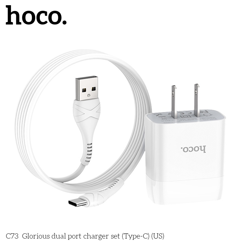 Bộ sạc Hoco C73 Type-C 2.4A có 2 cổng USB dành cho android: samsung oppo vivo xiami realme ...