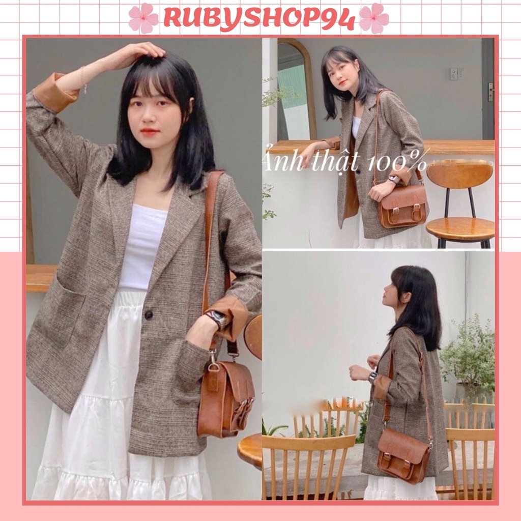 Áo Blazer nữ 2 lớp dài tay Hàn Quốc, Áo Vest dạ kẻ caro khoác ngoài đẹp
