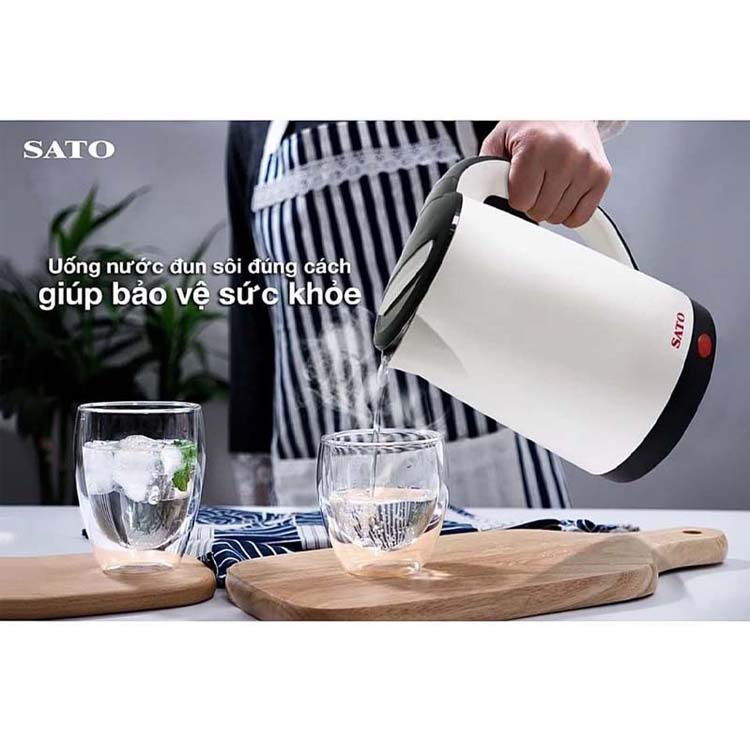 Ấm siêu tốc SATO 17ST72 ấm đun siêu tốc 1.8L màu trắng lớp trong inox cao cấp lớp ngoài nhựa chịu nhiệt chống trầy xước