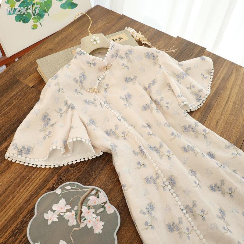 cô gái trẻ mặc hàng ngày phong cách sườn xám nữ mùa hè ngược tay áo lớn Người nổi tiếng Thượng Hải trông mỏng v