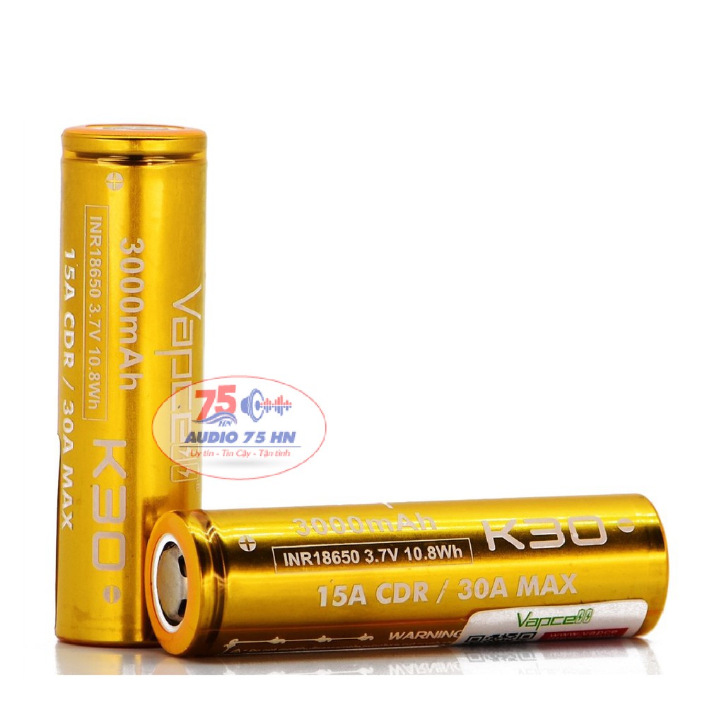 01 Pin 18650 Vapcell K30 cao cấp – Pin 5A 3000mAh, có mạch bảo vệ