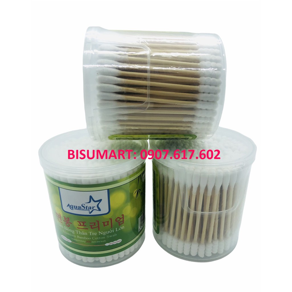 Tăm bông, Bông ráy tai lõi cây Trúc cao cấp AquaStar (HỘP 200 que)