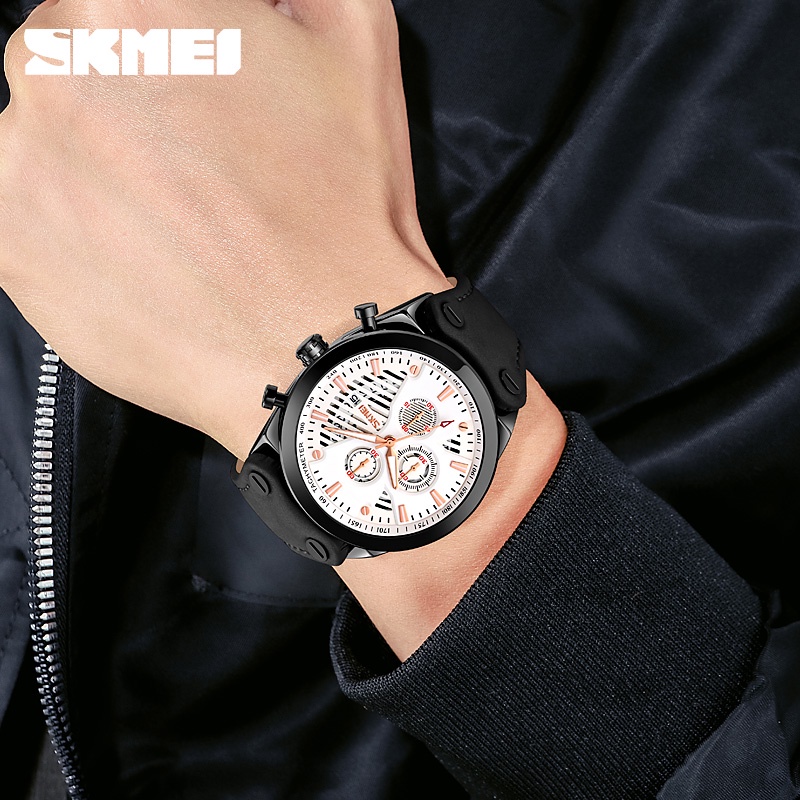 Đồng Hồ Quartz Dây Da Chống Thấm Nước SKMEI