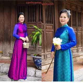 Áo dài lụa tơ tằm Nha Xá cao cấp tay phối sang trọng