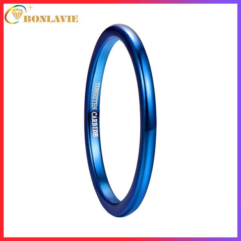 Nhẫn Cưới Chất Lượng Cao BONLAVIE 2mm Size 6-12 100% Thép Vonfram Màu Xanh Dương