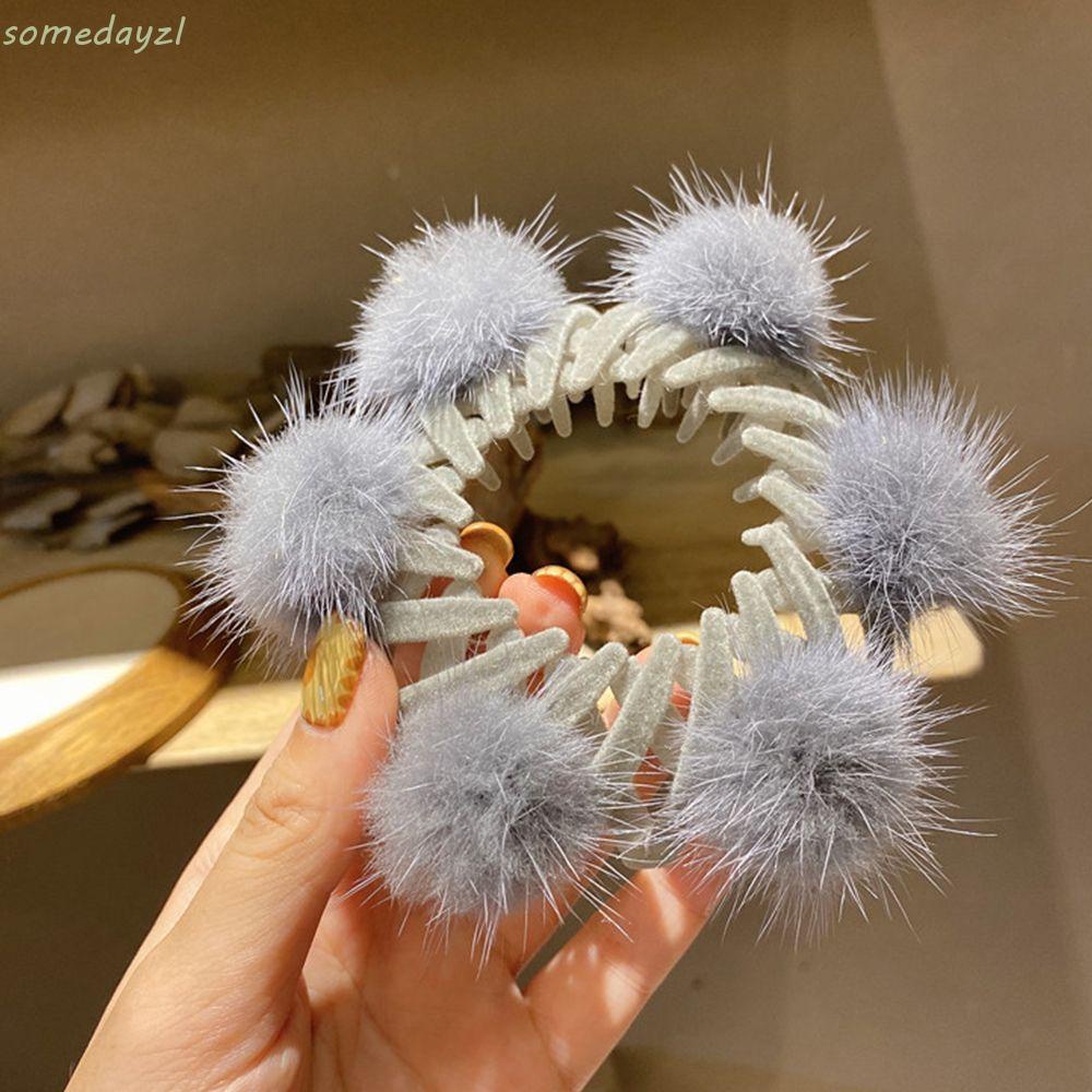 Dây buộc tóc bằng nhung đính bóng lông phong cách Hàn Quốc thanh lịch sáng tạo cho nữ