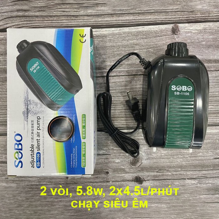Máy Sục oxy bể cá, máy sủi oxy SOBO SB-1106 2 vòi - Chạy siêu êm