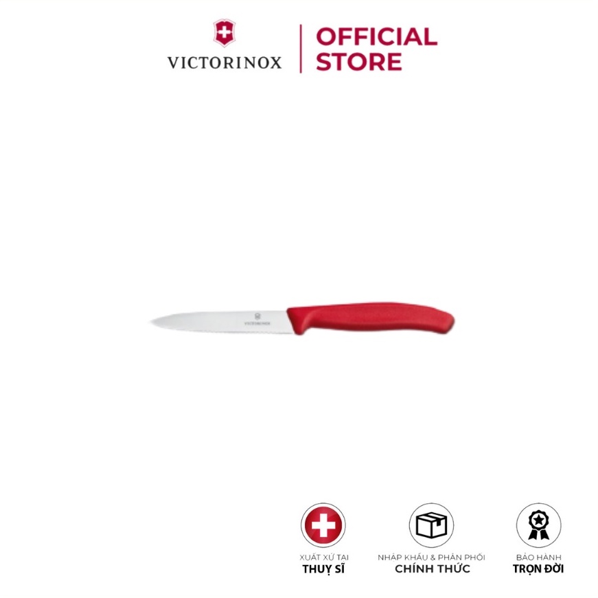 Dao Bếp Victorinox Swiss Classic Paring Knife 10cm màu đỏ (pointed tip, wavy edge)