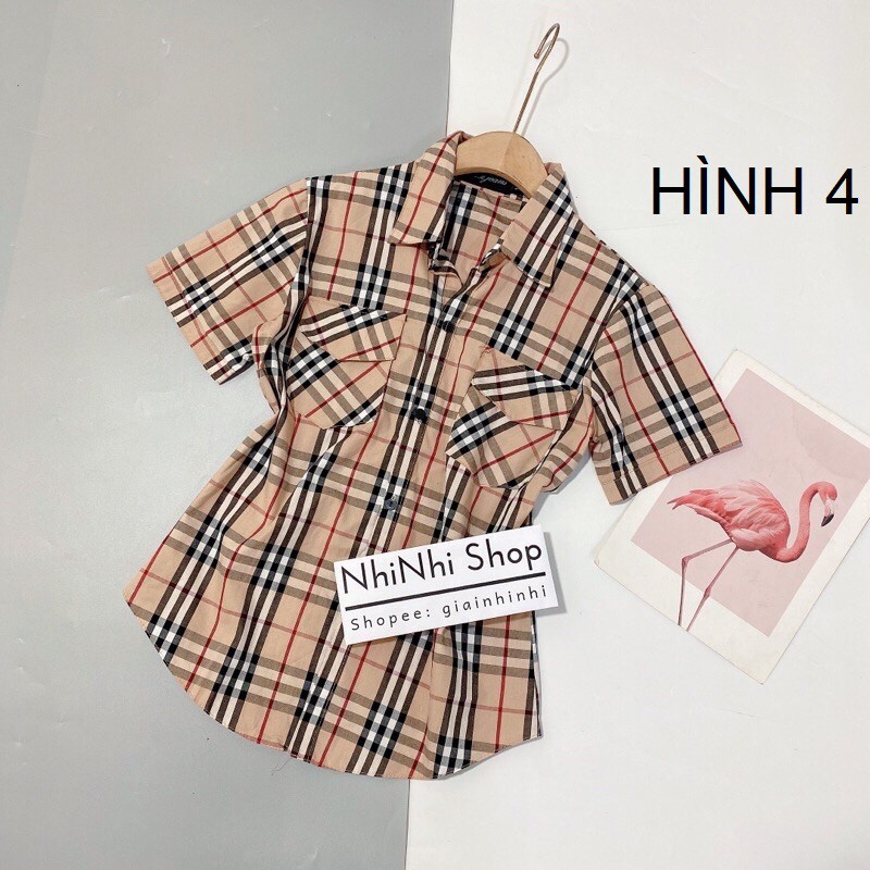XẢ HÀNG Áo sơ mi kẻ BBR 2 túi form vừa, Áo kiểu sơ mi kẻ ngắn tay cổ bẻ SM2072 - NhiNhiShop