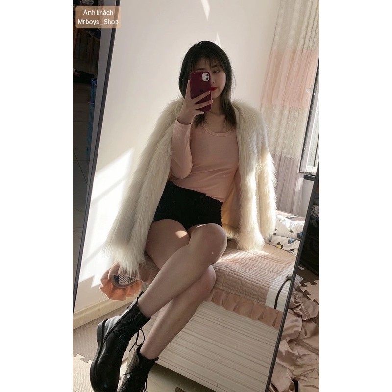 Áo khoác lông nữ lông cáo dệt kim thời trang cao cấp Hàng NK QCCC