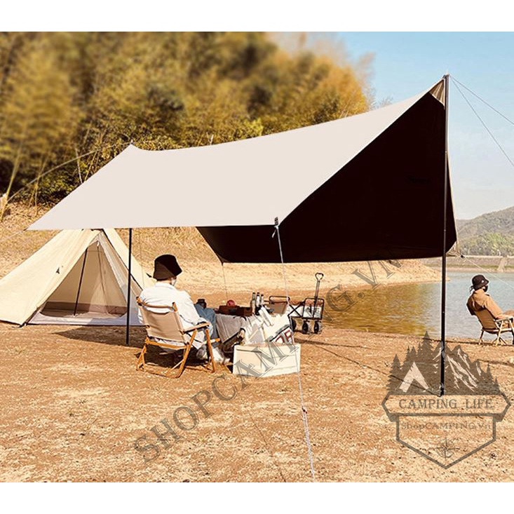 Bộ tăng /tarp bạt che tấm nền phủ đen kèm trụ sắt 3x4m/3x5m dành cho cắm trại dã ngoại