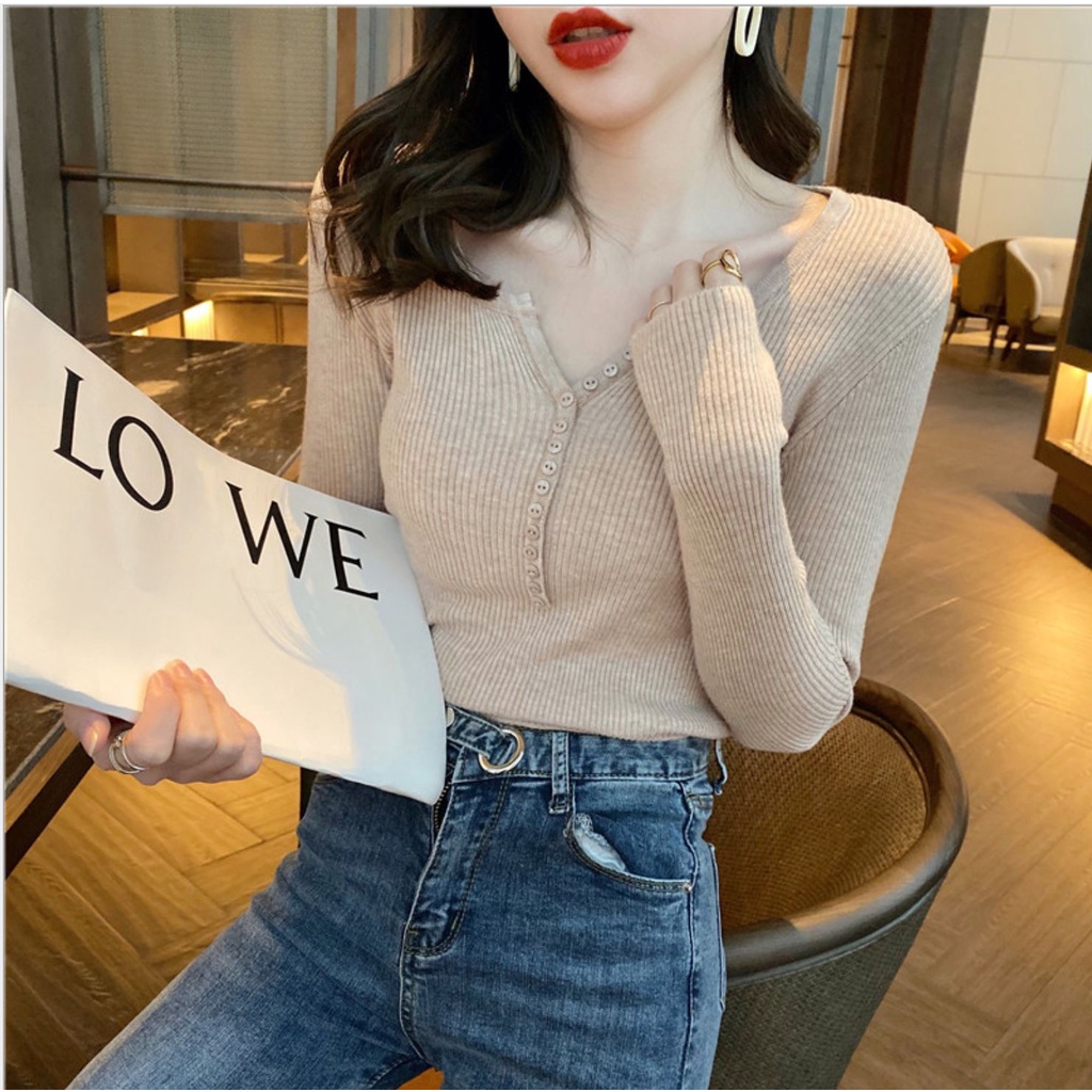 Áo len tăm nữ tay dài kiểu đẹp phong cách hàn quốc cho người từ 40-58kg AL02