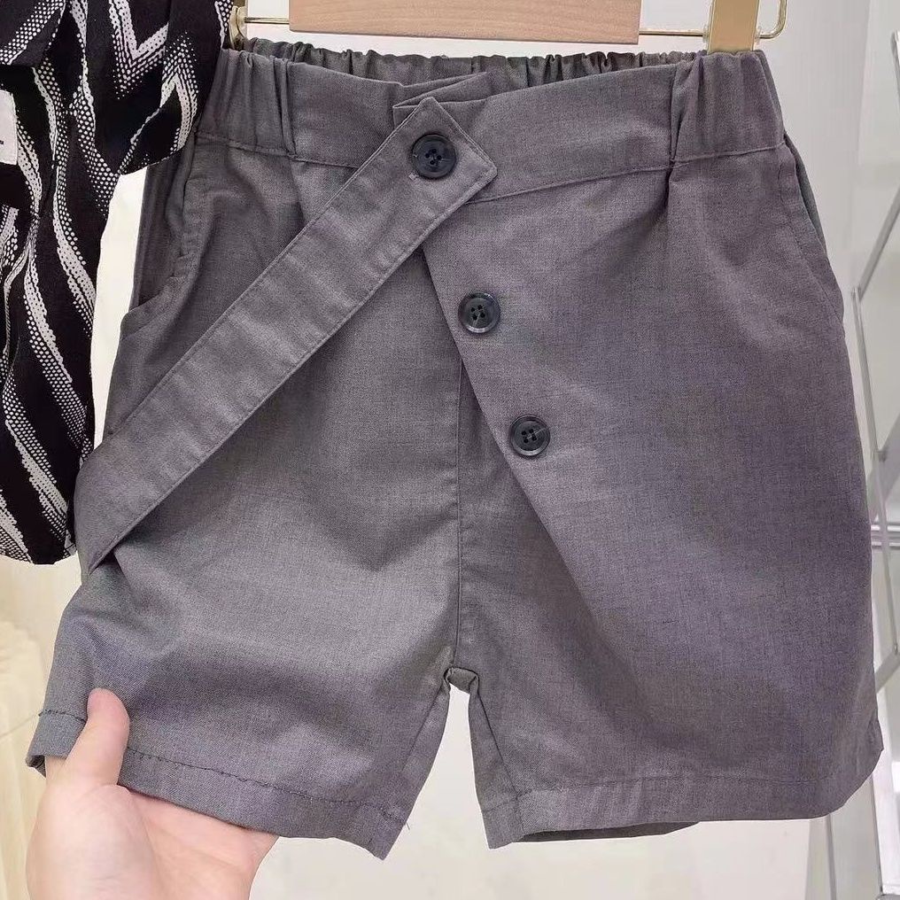 Bộ Áo Sơ Mi Cotton Ngắn Tay + Quần Short Thời Trang Mùa Hè Hàn Quốc Cho Bé Trai / Gái 5 Tuổi