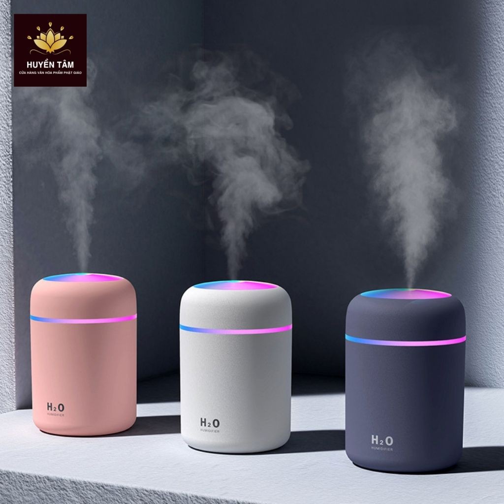 Máy phun sương mini Máy xông tinh dầu tạo ẩm không khí H20 Humidifier 300ml Có đèn LED