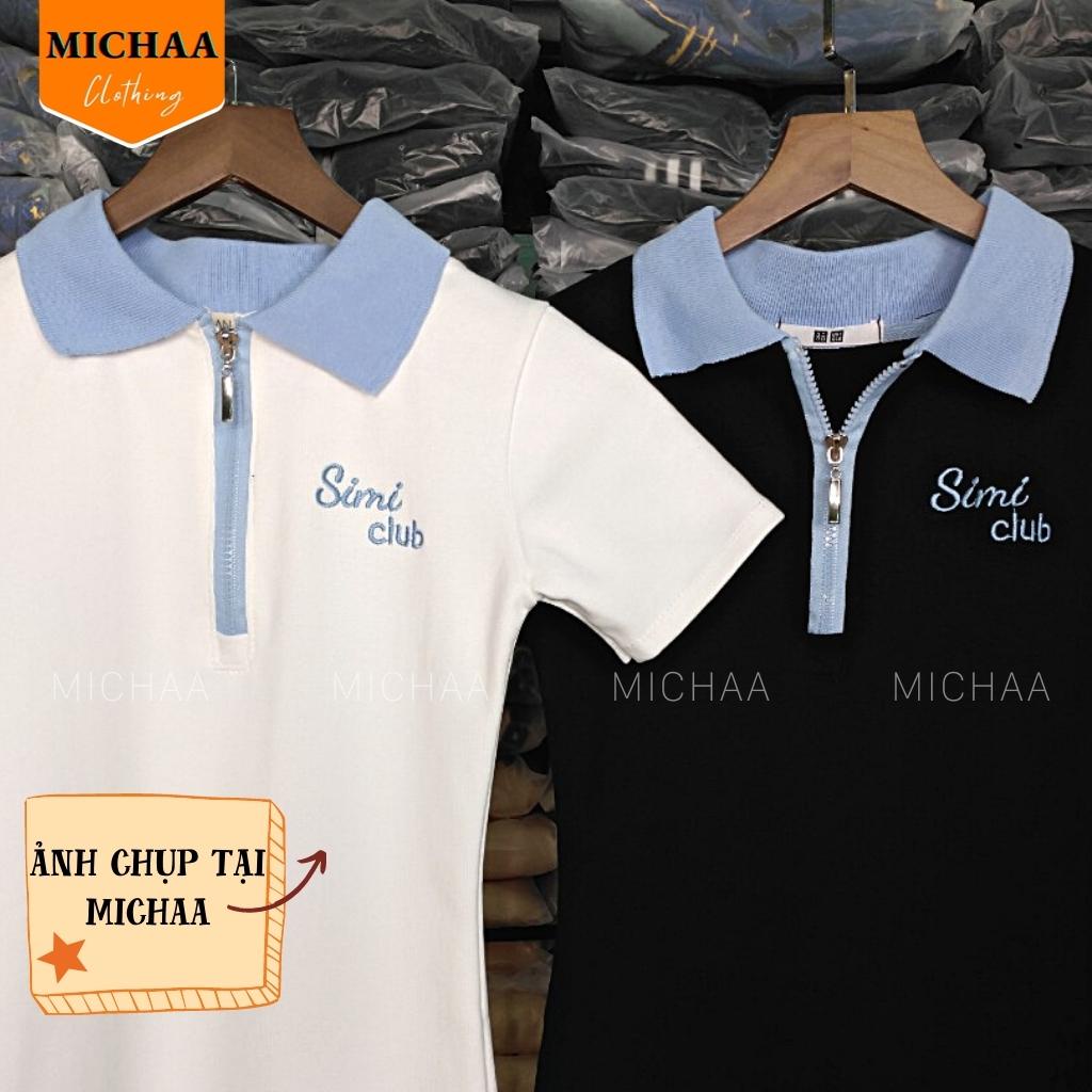 Đầm Váy Phối CỔ POLO DÂY KÉO Nữ Dáng Xoè Thêu Chữ Đẹp Chất Thun Gân MICHAA DB10