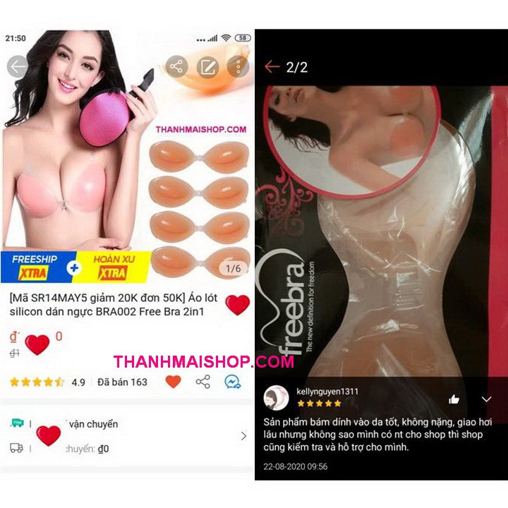 Áo lót silicon dán ngực BRA002 Free Bra 2in1 độn ngực dày 20mm kèm dây đeo