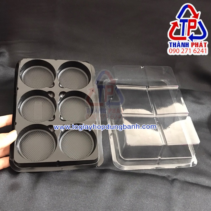 100 Hộp 6 ngăn lớn FG332 đựng bánh trung thu 50g-75g, mochi