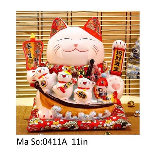 Mèo Thần Tài Sứ , Mèo May Mắn Maneki Neko cao 25cm. Vẩy Tay Gọi Khách BÁT PHƯƠNG KHAI TÀI