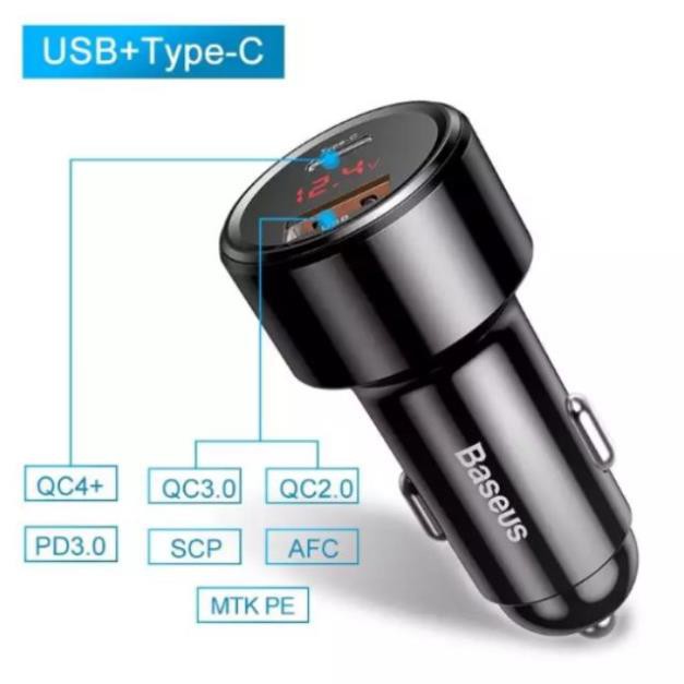 CỦ sạc Baseus 45 W Sạc Nhanh Cổng USB + TypeC PD Cổng Trên Xe Ô Tô SCP AFC Củ Sạc Nhanh