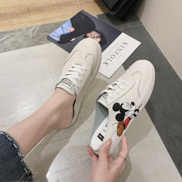 Giày Sục Thể Thao Nữ Chuột Mickey Basic Da Mềm Êm Fullbox